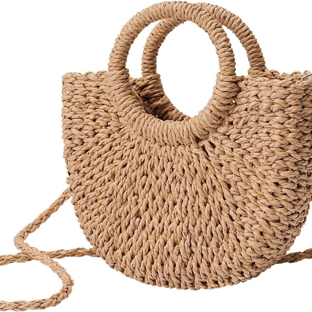 Straw Beach Bags for Women - Women Beach Handmade Woven Tote Bag, Summer Mesh Ho